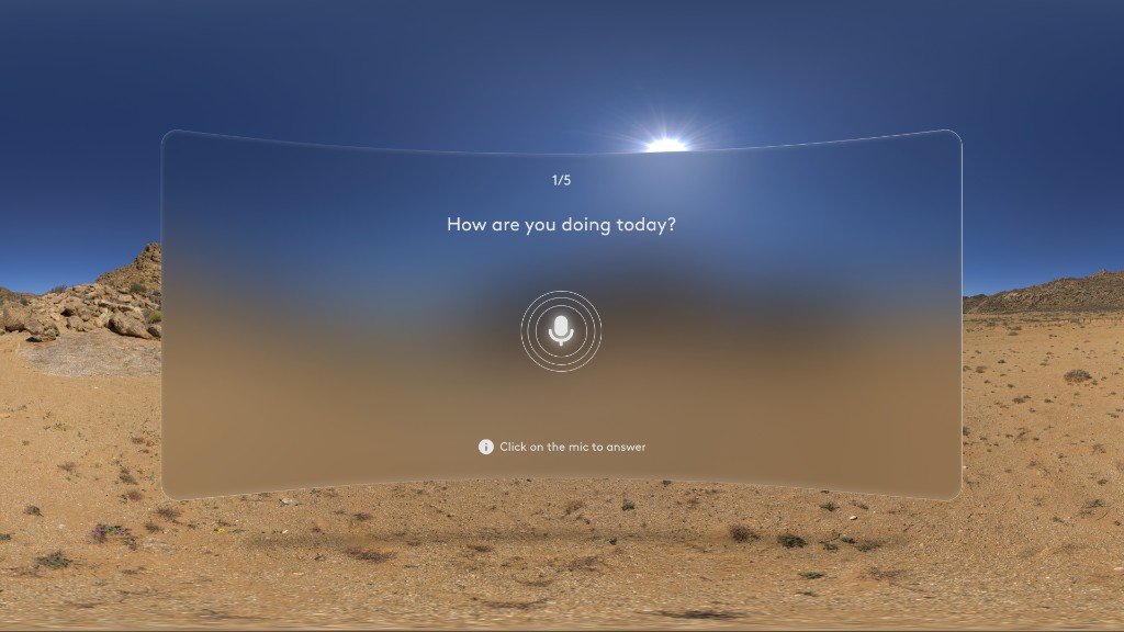 A question in the headset, with a microphone prompt to answer by voice.